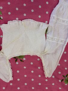 White Smocked Square Neck Crop Top