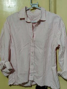 Pink Striped Button-Up Cropped shirt