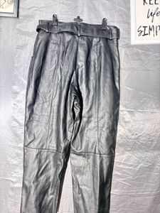 H&amp;M Black Faux Leather Belted Pants