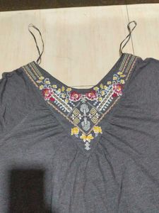 Gray Embroidered Top