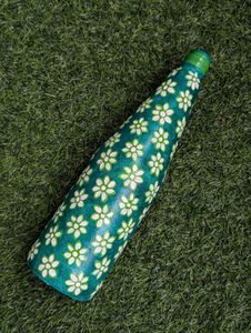 Handpainted Floral Print Glass Bottle Vase