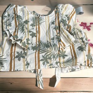 Tie Up White Printed Shrug