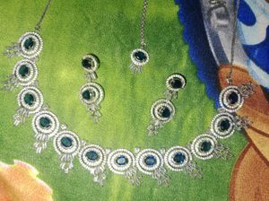 American Diamond Royal Blue Colour Necklace Set
