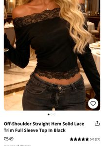 sale🚨Black Off-Shoulder Lace Trim Top