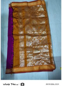 Vibrant Purple Saree with Gold Border
