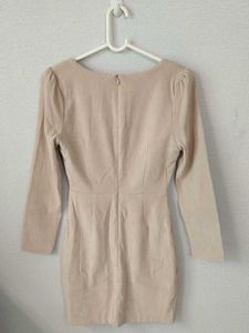 Beige Square Neck Mini Dress