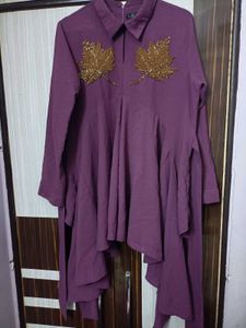 Purple Leaf Embellished Tunic