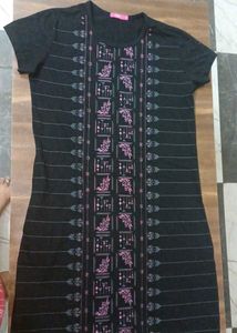 Black Graphic Print long kurti top