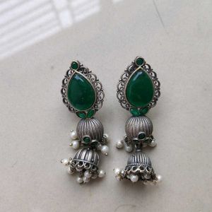 Green Stone Replica Jhumka Earrings