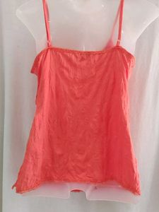 Coral Lace Trim Camisole Top