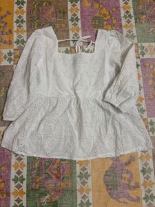 White Eyelet Peplum Blouse