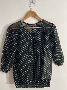 White Doted Black Top