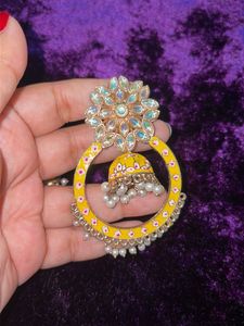 Yellow Jhumka Hoop Earrings
