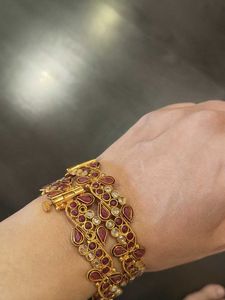 Exquisite Gold Bangles with Ruby and Crystal Accen