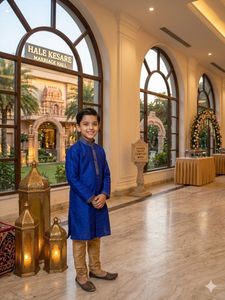 Boys Royal Blue Kurta with Gold Accents