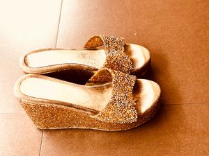 Sparkling Golden Wedge Heels