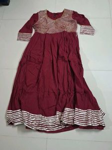 Maroon Anarkali Kurta with Golden Embellishments
