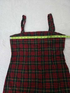 Red Plaid Mini Dress with Ruffle Hem bust 34