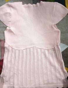 Cute Pink Lace Trim Knit Top