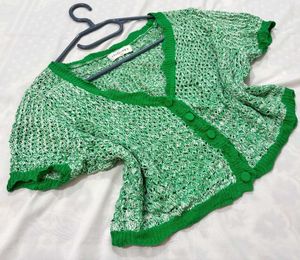 🎁Boho Green Cropped Cardigan I