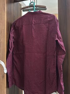 Men's Burgundy Printed Mandarin Collar Shirt
