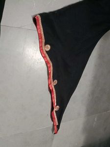 Elegant Black Abaya with Red &amp; Gold Trim