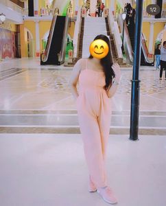 Peach Smocked Jumpsuit with Buttons