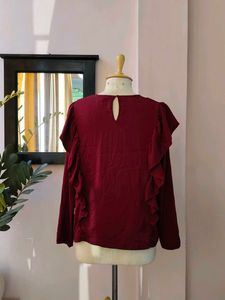 Ruffle Trim Long Sleeve Top