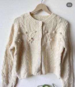 Cream Floral Knit Cardigan