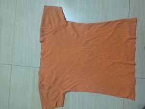 Orange Ribbed V-Neck Top