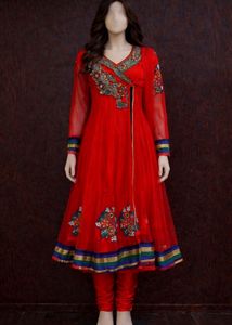 Red Anarkali Kurta Set with Intricate Embroidery