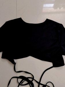 Black Tie-Front Crop Top