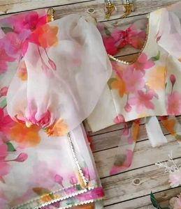 Pink &amp; White Floral Organza Saree 💕
