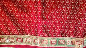 Red &amp; Gold Embroidered Fabric Saree
