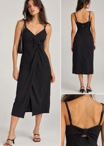 Stylish Black Knot Front Mini Dress