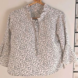 White Blouse with Black Constellation Print
