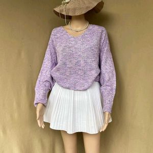 Cozy Lavender Knit V-Neck Sweater