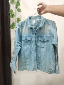Light Wash Denim Jacket with Sleeve Detail