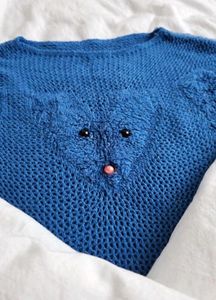 Cute Blue Knit Top w/ Bear Details