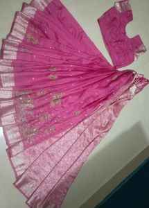 Beautiful Pink Embroidered silk Saree with Blouse