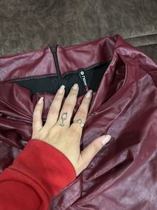 Burgundy Faux Leather Tweed Mini Skirt