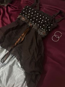 Brown Embellished Halter Top