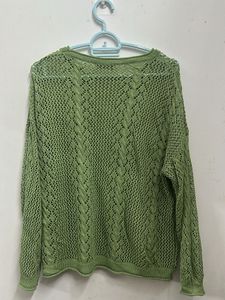 Green Crochet Knit Sweater