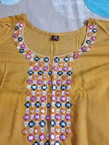 Yellow Kurta with Mirror Work