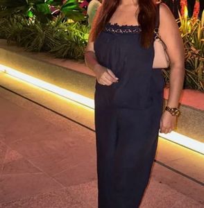 Chic Navy Lace Trim Jumpsuit