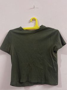 Olive Ribbed Cropped Top