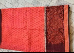 Vibrant Red Printed Saree with blouse pc