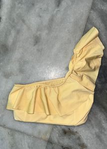 Bikini Yellow One-Shoulder Ruffle Crop Top