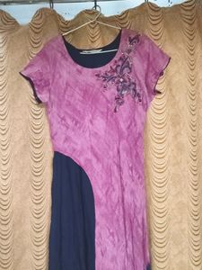 Pink And Blue Dress With Design Patch