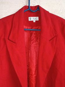 Chic Red Blazer Shrug with Black Buttons